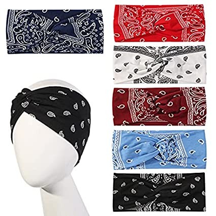 6-piece women's wide bohemian headband - soft yoga elastic headband suitable for girls workout running sports bandana non-slip breathable (leaf pattern)