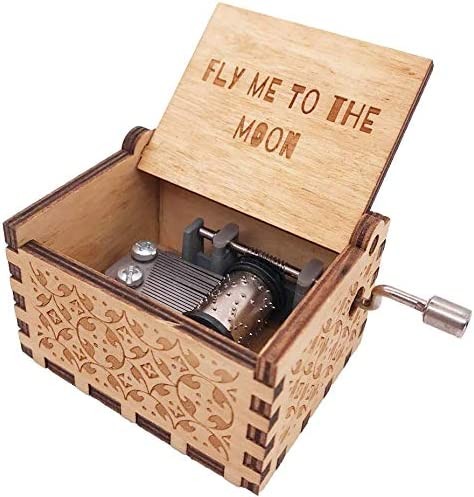 SIQI Fly Me to The Moon Music Box - Mini Wooden Music Box 18 Notes Vintage Crafted Music Gift Christmas Halloween Birthday Mother's Day Valentine's Day