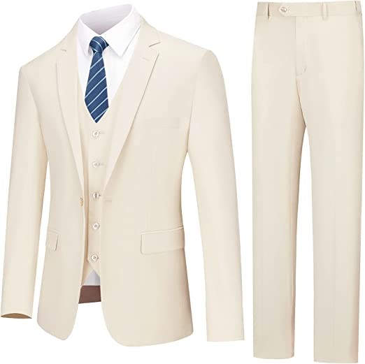 Lupurty suits for men men suit - triplet slim fit solid color jacket vest trousers with tie tux on one button