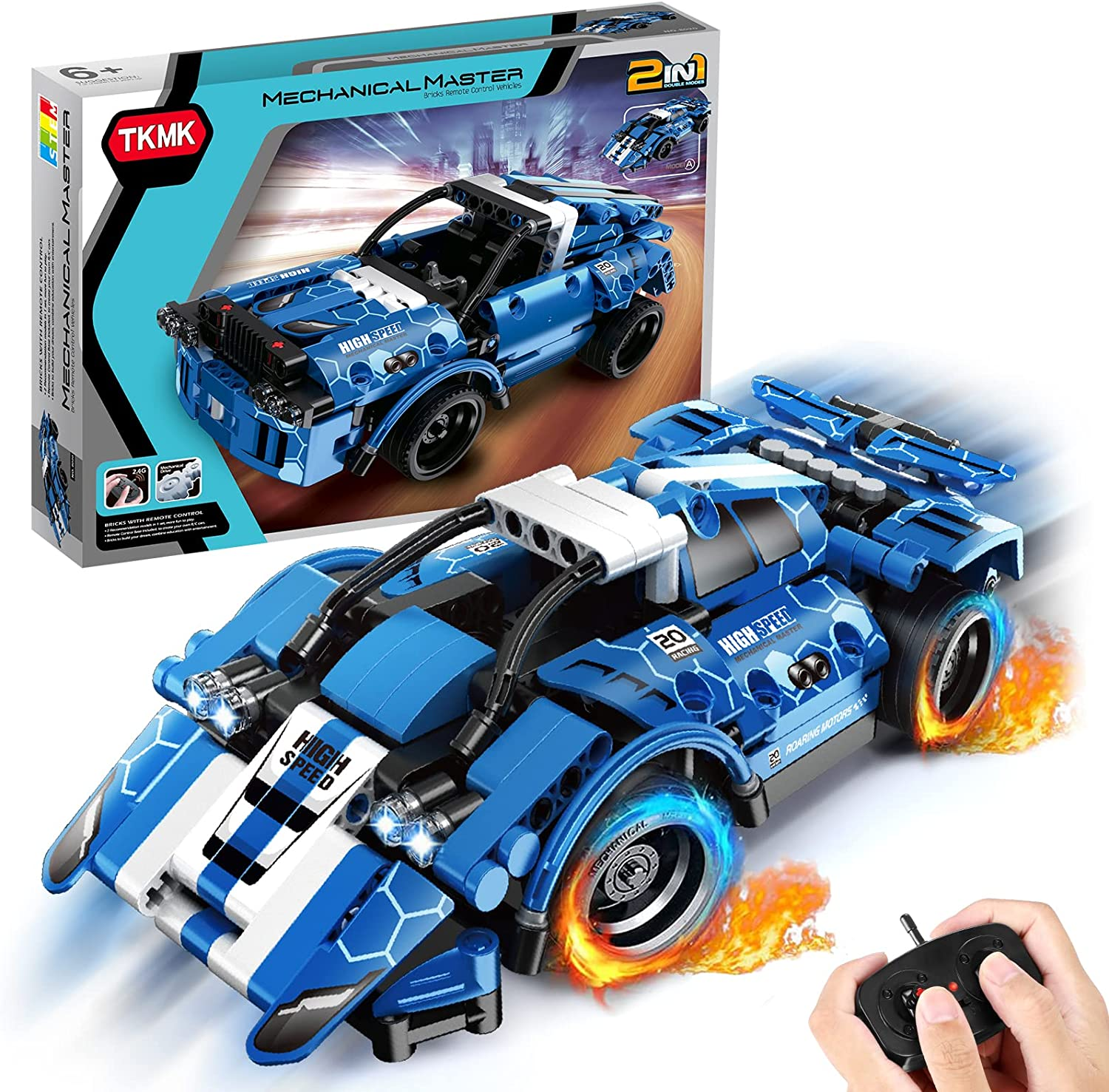 TKMK building toys for boys aged 6, 7, 8, 9, 10+ - 2 in 1 rc car racing building blocks safe building toy - perfect gift for children