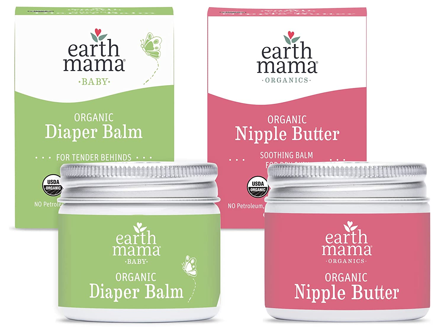 Earth Mama 2-piece gift set, Organic diaper rash Cream and organic Nipple Butter Breastfeeding cream