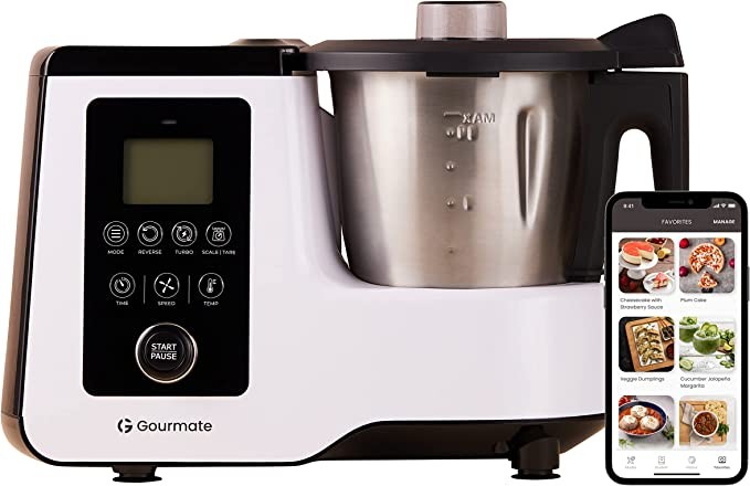 Gourmate Smart All-in-1 Multi-Cooker, 10+ Cooking Functions, Built-in Scale, Guided Recipes, Steam, Cook, Knead, Bluetooth App Connectivity, 2.3 QT, White
