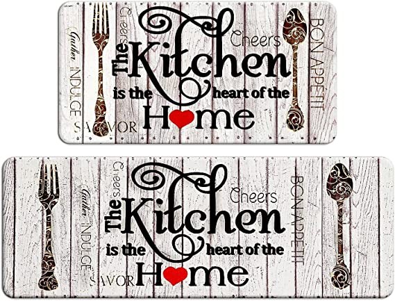 FRESHMINT Farmhouse Kitchen Mats Sets 2 Piece Cushioned Anti-Fatigue Comfort Mat for Home & Office Ergonomically Engineered Memory Foam Kitchen Rug Waterproof Non-Skid, 30" by 17" + 47" by 17",Home Vi