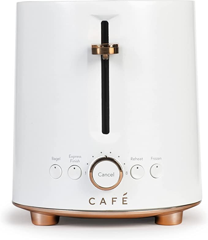 Café Express Finish 2-Slice Toaster | Extra-Wide Slots, Extra Lift for Waffles, Pastries, Texas Toast & More | 4 Pre-Set Functions, 8 Shade Options | Countertop Kitchen Essentials | Matte White