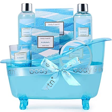 Bath Gift Set for Women, Body and Earth Spa Gift Basket, 7 Piece Bath Set, Ocean, Bath and Body Gift Basket, Birthday Gifts for Women