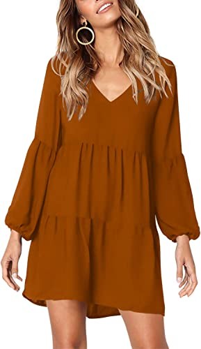 Amoretu Women Summer Tunic Dress V Neck Casual Loose Flowy Swing Shift Dresses