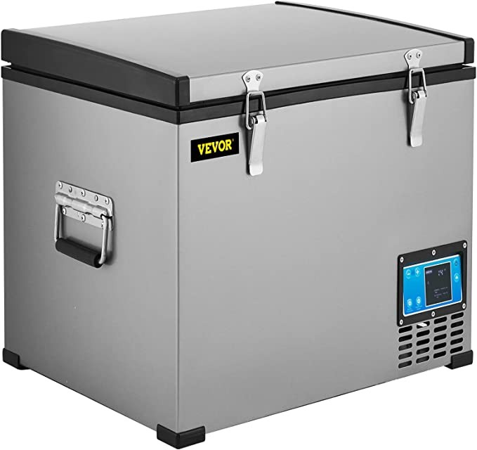 VEVOR portable refrigerator 48 quart (approx. 48 liters) 12 volt refrigerator with compressor and application control, metal enclosure chest refrigerator,-- 35°F to 44°F, DC 12/24V, AC 110-240V (home