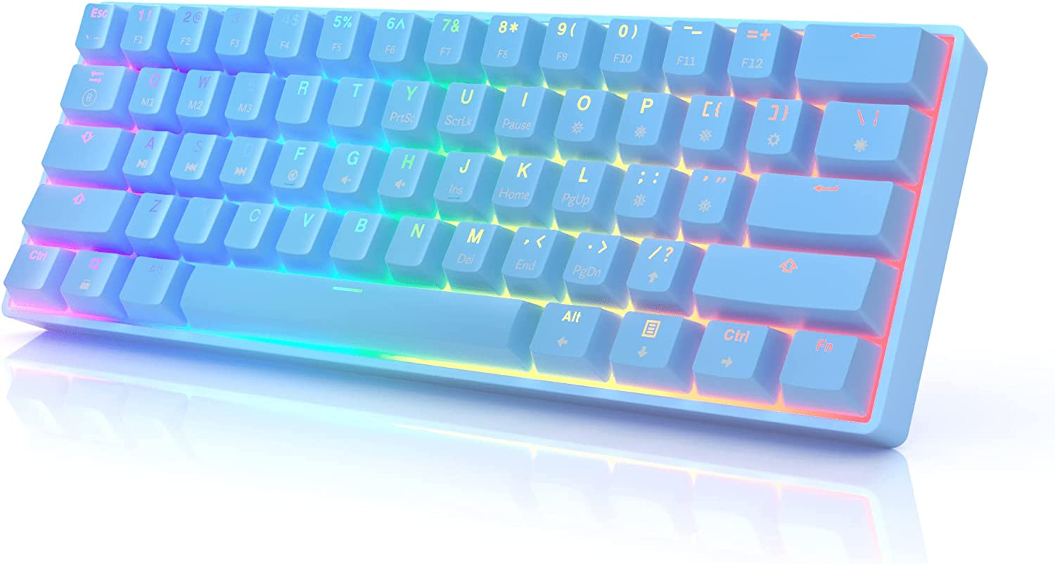 HK GAMING GK61 mechanical game keyboard 60% | 61 RGB LED backlight rainbow programmable key | | | USB line is suitable for Mac and Windows PC hotplug Gateron optical switch | brown blue