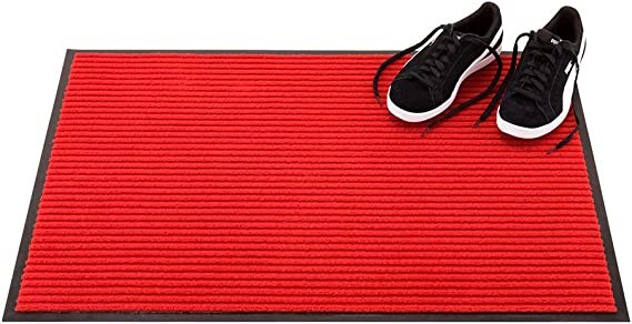 Restaurantware Comfort Feet 91 x 60 Inch Non-Slip Floor Mat, 1 Ribbed Rug Utility Mat - Indoor and Outdoor, For Home or Office, Red Polyester Fiber Entrance Mat, Vinyl Backing, Easy Clean