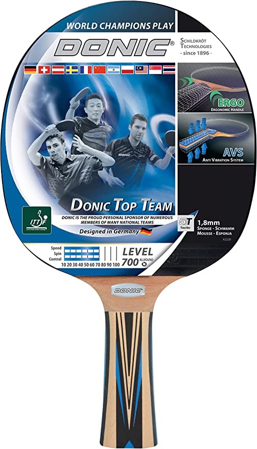 Donic-schildkr ot table tennis top team 700, avs - handle, sponge 1.8 mm, tristar - ittf liner, 754197