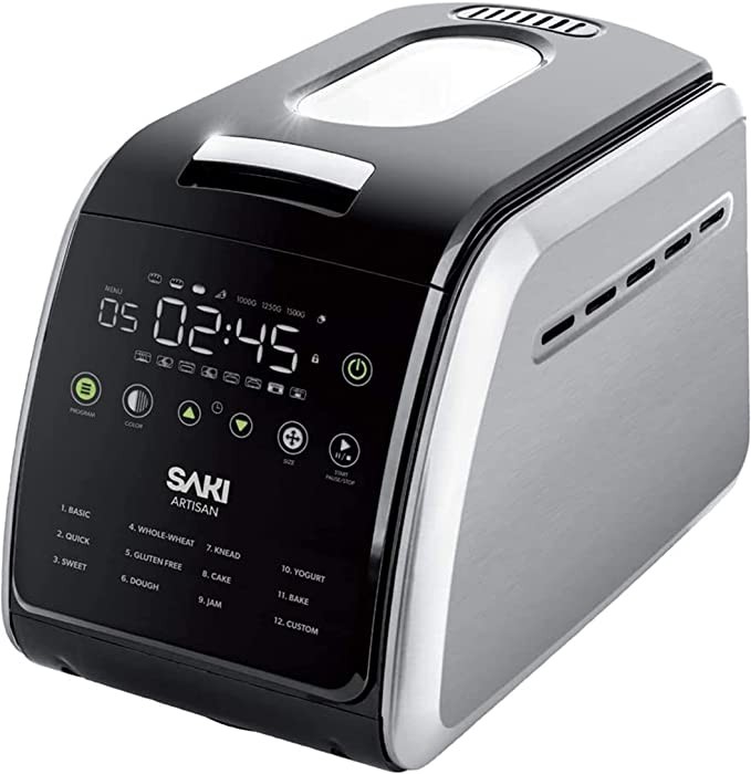 SAKI 3 LB Large Bread Maker Machine, 12-in-1 Programmable Large Bread Machine, with Nonstick Ceramic Bread Pan & Large Digital Touch Panel, 3 Loaf Sizes with 3 Crust Colors Options, Keep Warm Mode