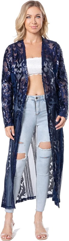 Women's sequined cardigan summer blouse dress glitter shines front cardigan dress dress evening dress duster