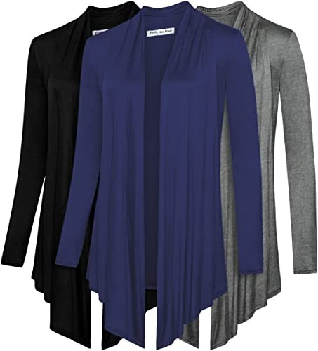 Free to Live 3-piece women's long-sleeved cardigan - front placket draped lightweight knitted sweater, small