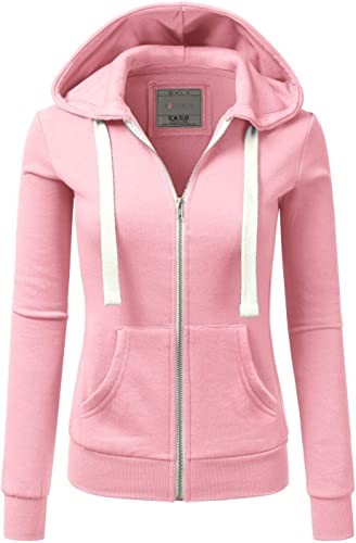 Doublju lightweight thin zipped women's hooded jacket with oversized size, Begoniapink