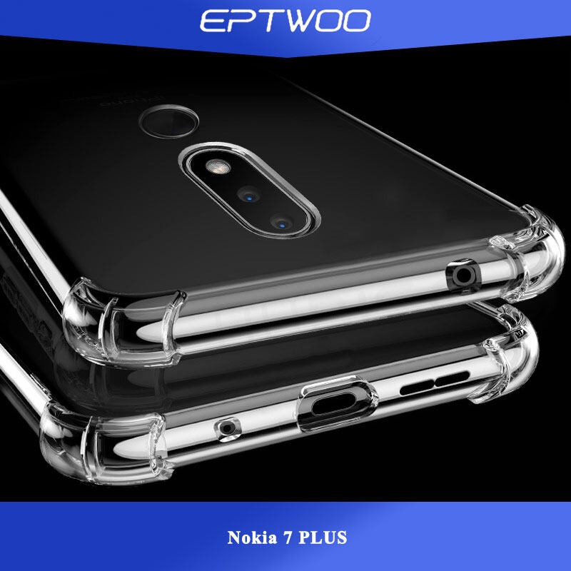 EPTWOO For Nokia 7 PLUS Phone Case Slim Thin Anti-Scratch Casing Clear Flexible TPU Silicone Transparent Four Corner Bumper Protective Back Cover FS-00