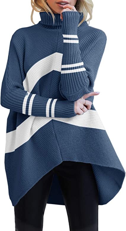 Nulibenna women's turtleneck with long sleeves knitted puppet sweater asymmetrical bottom thick pool in the winter top scarring