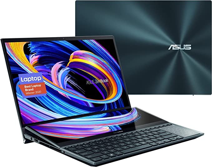 Asus ZenBook Pro Duo 15 OLED UX582 laptop, 15.6-inch OLED 4K UHD touch display, Intel Core i7-10870h, 16GB of memory, 1TB SSD, GeForce RTX 3070, ScreenPad Plus, Windows 10 Pro, Celestial Blue, UX582LR