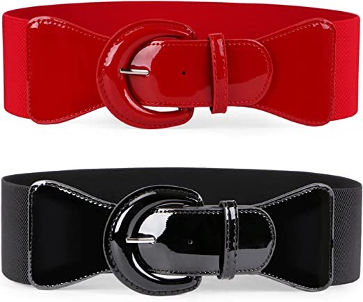 JASGOOD women's wide stretch-belt with a retro chunky elasticated belt for women's dresses