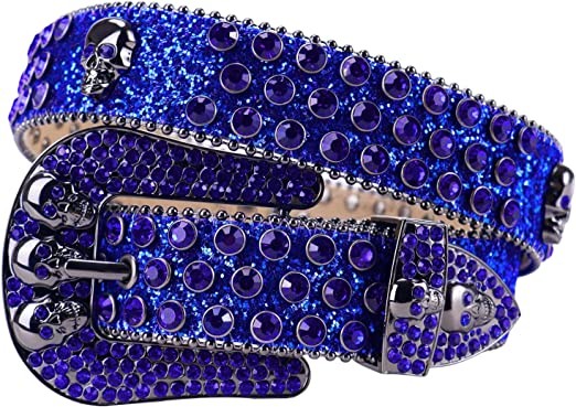 Western men's ladies rhinestone belt shiny crystal skull studs belt jeans jeans