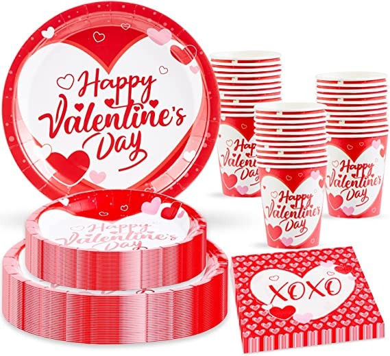 Kederwa Valentine's Day Plates and Napkins, For 20 Guests, Valentine's Day Paper Plates and Napkins, Paper Cups, Valentine's Day Decoration, Valentine's Day Decoration