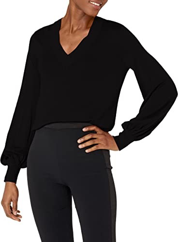 Trina Turk women's sweater with v-shaped neck and lush sleeves