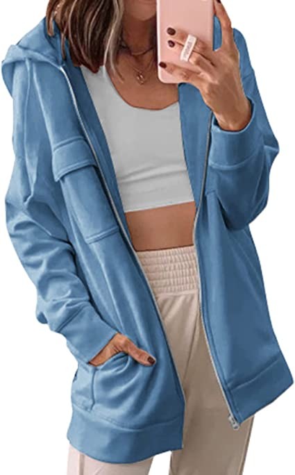 Yousify women's zipped hoodie casual long-sleeved sweatshirt pullover jacket with pockets