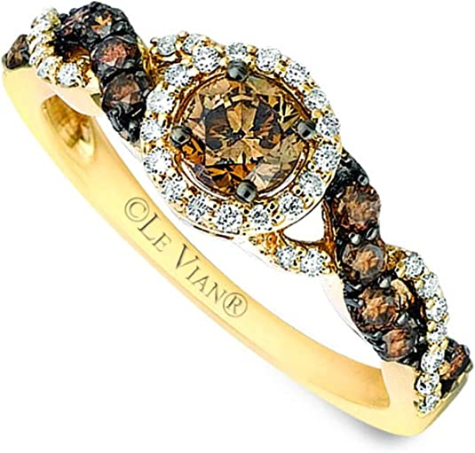 3/4 Carat Diamond Halo Cross Ring in 14k Yellow Gold (G-H/Fancy Brown, VS2-SI1, cttw) Engagement Ring Sizes 4 to 10 by LeVian, Metal Metal Gemstones, Diamonds
