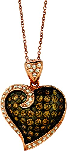 1 1/3 Carat Diamond Asymmetrical Swirled Heart Pendant Necklace for Women in 14k Rose Gold (Fancy Brown/H-I, SI2-I2, cttw) on 18 Inch Chain with Lobster Claw Clasp Two Tone Pendant by LeVian