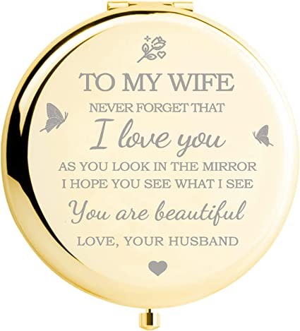 Gifts for Wife - I Love You Wife Gift Gold Tiny Mirror - Romantic Gift for Her for her Birthday, Anniversary, Valentine's Day, Mother's Day or Christmas