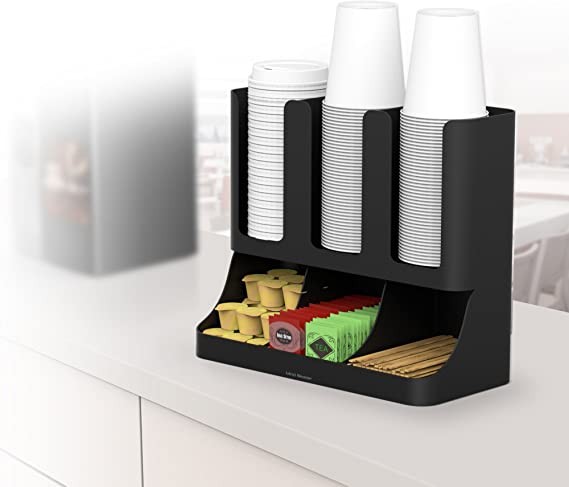 Mind Reader 6-Compartment Upright Lounge Coffee Condiment and Cup Organizer, Black, 13.5 x 4.30 x 12