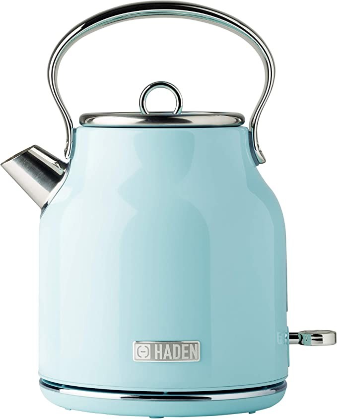 Haden 75004 Heritage 1.7 Liter (7 Cup) Stainless Steel Electric Kettle with Auto Shut-Off and Boil Dry Protection, Turquoise