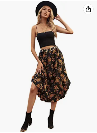 MIDI trapezoidal skirt with flower print and plated bottom with high waist shein