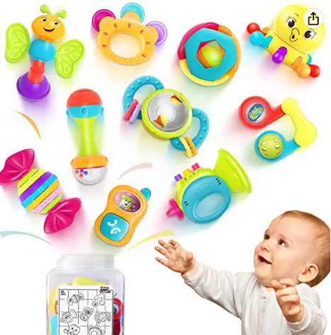 Iplay, ilearn game set from 10 baby lockers, baby lockers grab n shake, touch teeth, music toys for early development, birthday gifts for newborns