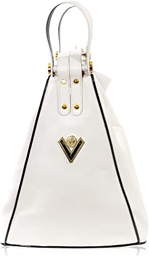 Valentino Orlandi Women's Large Handbag Italian Designer Backpack Purse Tote Crossbody Bucket Bag Alabaster Genuine Leather Sling