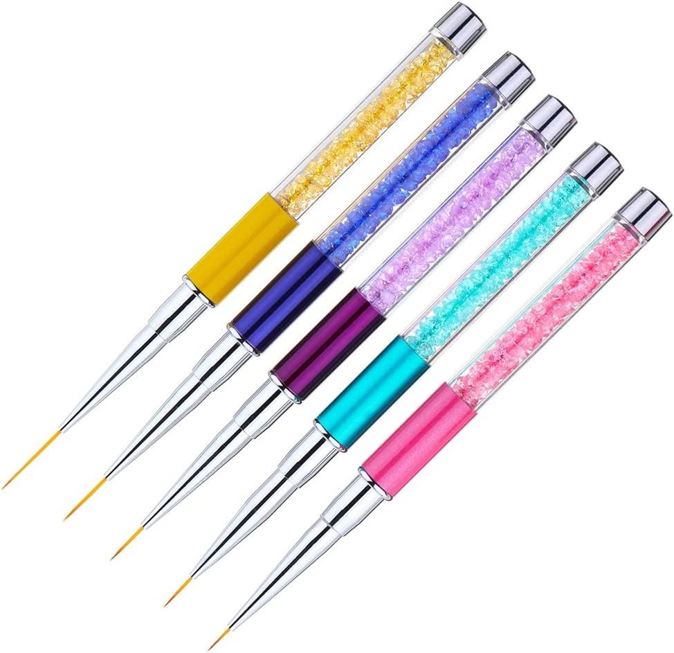 SDFGH 5 PCS. Nail design rhinestone pen in stripe line liner brush for drawing gel pattern design diy pen for drawing nail tool