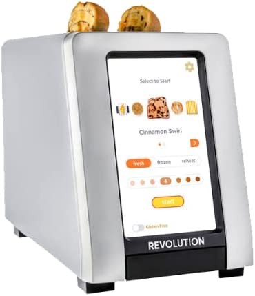 Revolution InstaGLO R270 Touchscreen Toaster. 2-Slice, high-end design, brushed platinum finish. The ultimate toasting experience with high-speed smart settings for 34 bread types including Panini Pre