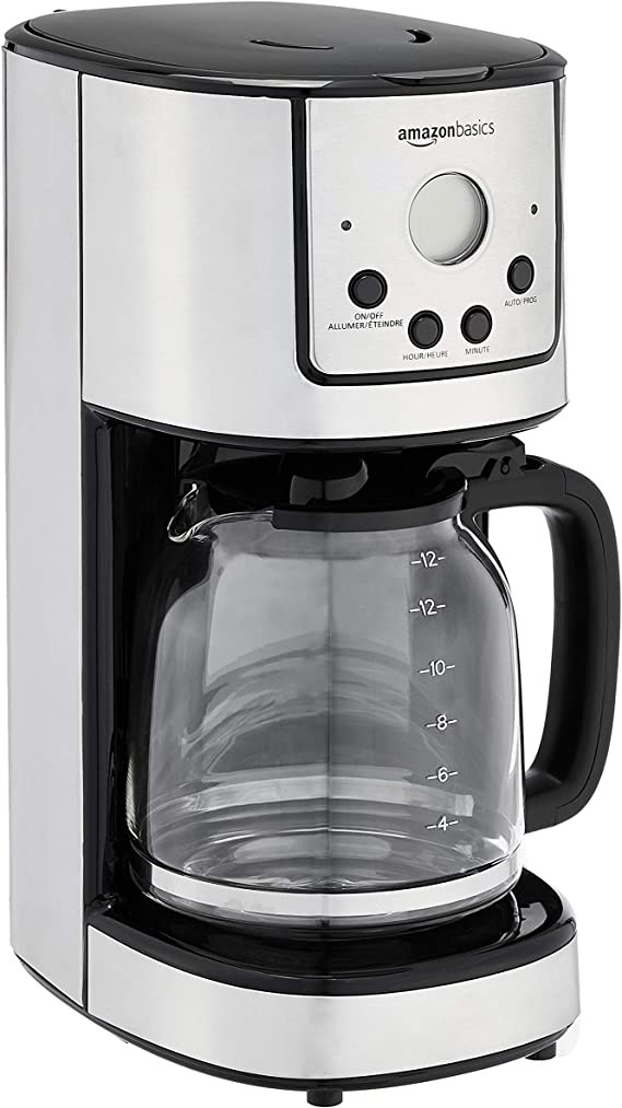 Amazon Basics 12-Cup Digital Coffee Maker with Glass Jar and Reusable Filter, Stainless Steel