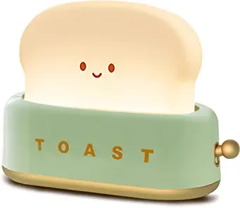 QANYI Desk Decor Toaster Lamp, Rechargeable Small Lamp with Smile Face Toast Bread Cute Toaster Shape Room Decor Night Light for Bedroom, Bedside, Living Room, Dining, Desk Decorations, Gift (Green) B