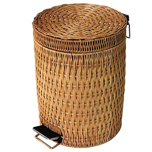 YQ WHJB Wrash can Step Trash Can, Rattan and Wicker Removable Trash Can, Household and Kitchen Trash Can, Round Trash Can with Lid - 2.1usgal(8L)-G