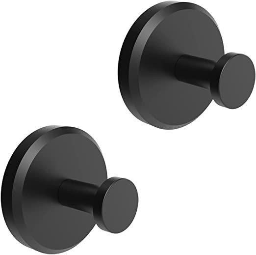 HOME SO Suction Cup Hooks for Shower, Bathroom, Kitchen, Glass Door, Mirror, Tile – Loofah, Towel, Coat, Bath Robe Hook Holder for Hanging up to 15 lbs – Waterproof, Dark, Matte Black (2-Pack)