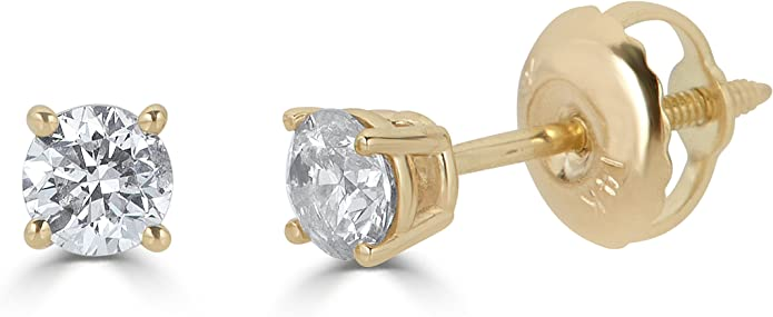 Amazon Collection 14K Gold Round-Cut Diamond Stud Earrings (1/4-2 cttw, J-K Color, I2-I3 Clarity)