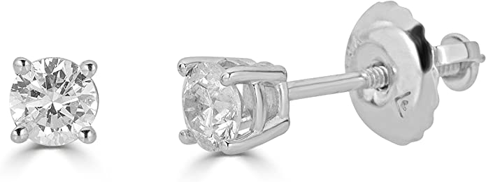 Amazon Collection AGS Certified 14k Yellow Gold Round-Cut Diamond Stud Earrings