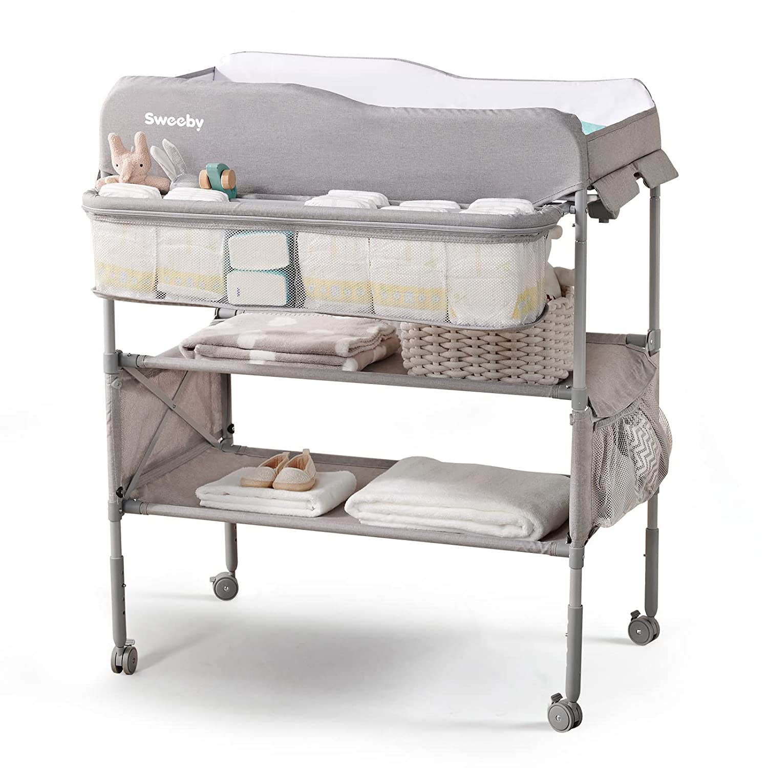 Sweeby portable Baby changing table Collapsible Baby changing table Waterproof Diaper changing table Essential for newborns Mobile Childcare storage Kit (grey)