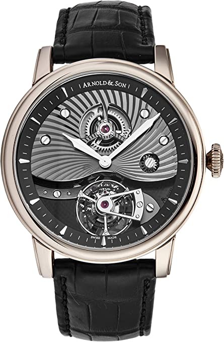 Arnold & Son Men's 1SJAW.B02A 'TE8' Black Tourbillon Dial Black Leather Strap Automatic Watch