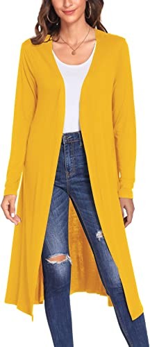 Bluetime Women's Plus-Size Long Front Open Pleated Cardigan Lightweight Duster Long Sleeved Cardigan Autumn (S-4XL)