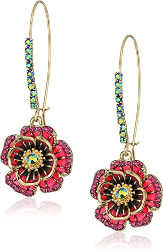 Betsey Johnson Rose Drop Earrings, One Size, Metal Glass Metal Glass Enamel