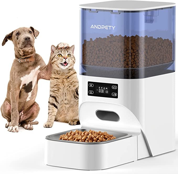 Automatic Cat Feeders, ANDPETY Automatic Cat Feeder with 4L Pet Dry Food Dispenser & Stainless Steel Bowl, 30s Voice Recorder for Cat and Dog, Pet Feeder 1-9 Meals Per Day with Desiccant Bag