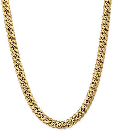 14k Yellow Gold 9.3mm Miami Cuban Curb Chain Necklace - with Secure Lobster Lock Clasp 30"