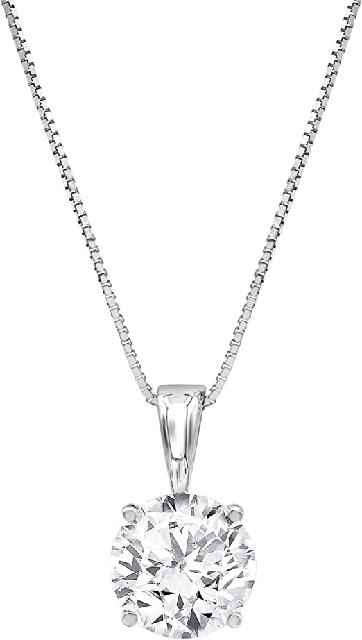 1/2-3.00 Carat Diamond, 14K White Gold 4 Prong Set Round-cut Lab Grown Diamond Solitaire Stud Pendant Necklace (J, VS-SI) by La4ve Diamonds| Jewelry for Women| Gift Box Included