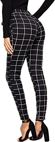 WDIRARA Women's Printed Stretch Plaid Pants Soft Skinny Regular Fashion Leggings